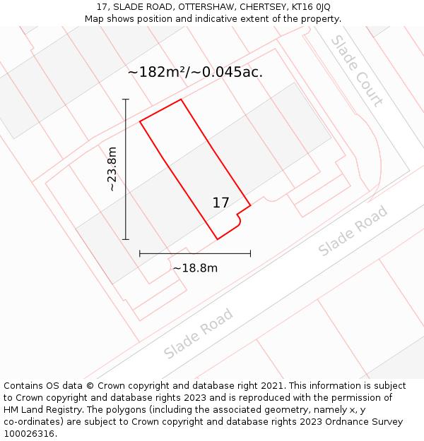 17, SLADE ROAD, OTTERSHAW, CHERTSEY, KT16 0JQ: Plot and title map