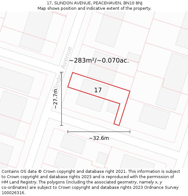 17, SLINDON AVENUE, PEACEHAVEN, BN10 8NJ: Plot and title map