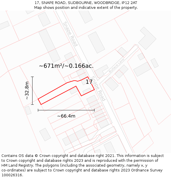 17, SNAPE ROAD, SUDBOURNE, WOODBRIDGE, IP12 2AT: Plot and title map