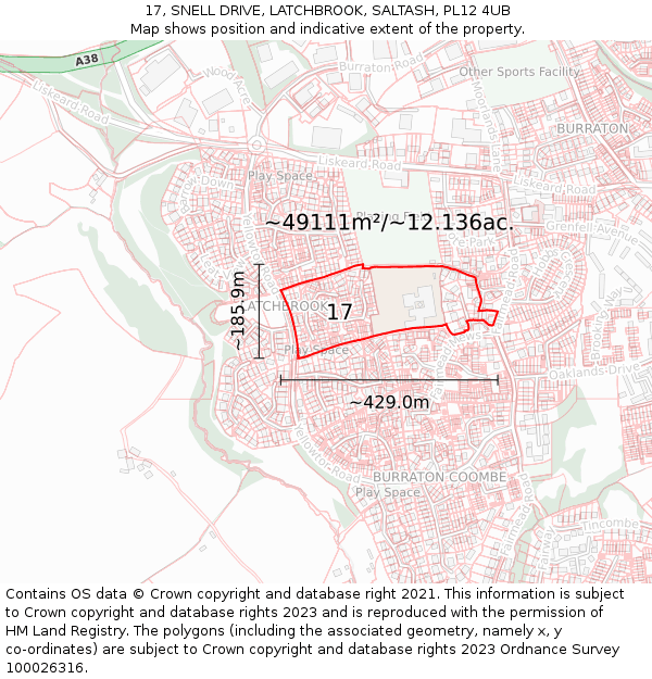 17, SNELL DRIVE, LATCHBROOK, SALTASH, PL12 4UB: Plot and title map