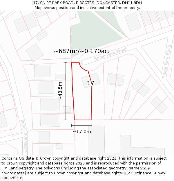 17, SNIPE PARK ROAD, BIRCOTES, DONCASTER, DN11 8DH: Plot and title map