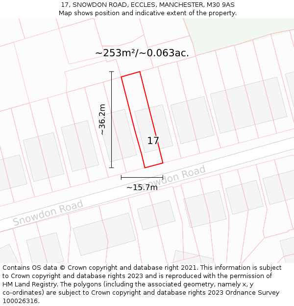 17, SNOWDON ROAD, ECCLES, MANCHESTER, M30 9AS: Plot and title map