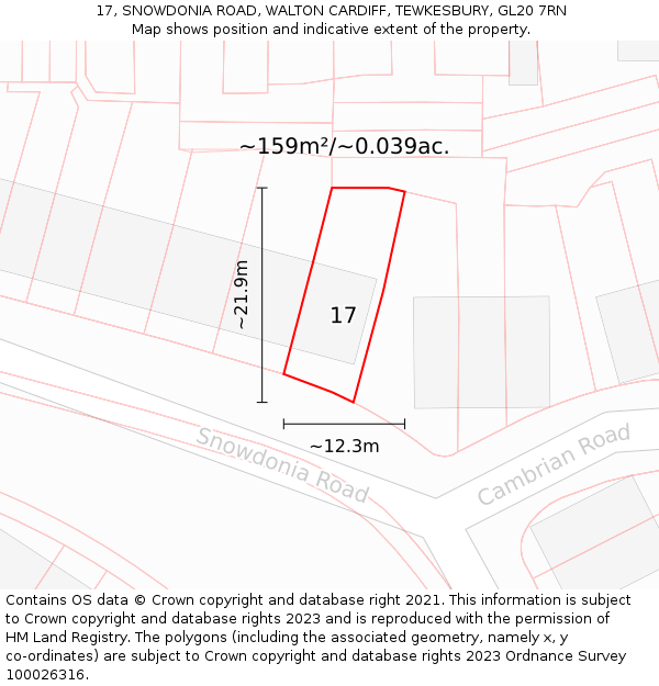 17, SNOWDONIA ROAD, WALTON CARDIFF, TEWKESBURY, GL20 7RN: Plot and title map