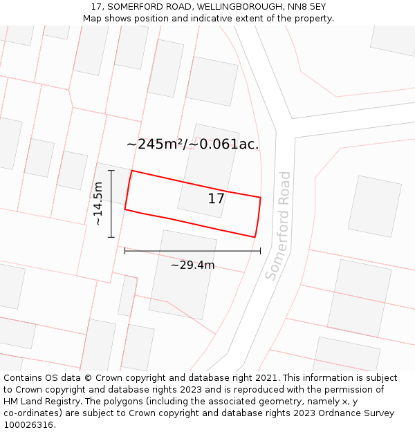 17, SOMERFORD ROAD, WELLINGBOROUGH, NN8 5EY: Plot and title map