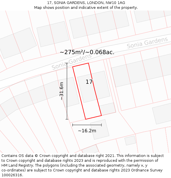 17, SONIA GARDENS, LONDON, NW10 1AG: Plot and title map