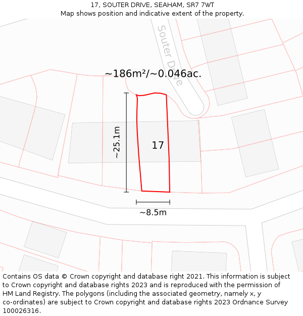 17, SOUTER DRIVE, SEAHAM, SR7 7WT: Plot and title map