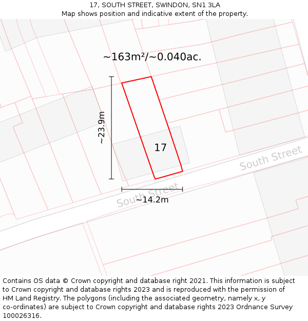 17, SOUTH STREET, SWINDON, SN1 3LA: Plot and title map