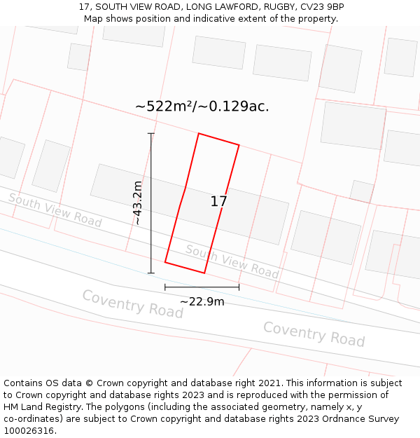 17, SOUTH VIEW ROAD, LONG LAWFORD, RUGBY, CV23 9BP: Plot and title map