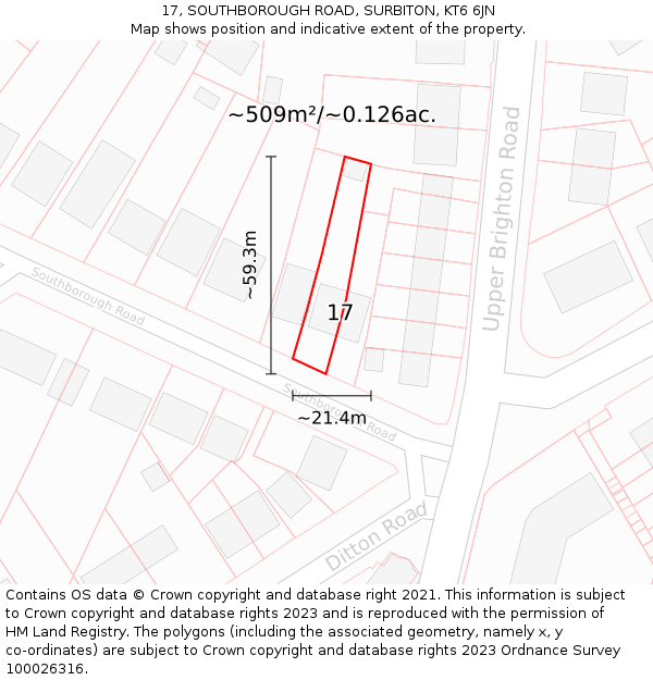 17, SOUTHBOROUGH ROAD, SURBITON, KT6 6JN: Plot and title map