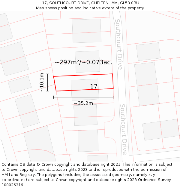 17, SOUTHCOURT DRIVE, CHELTENHAM, GL53 0BU: Plot and title map