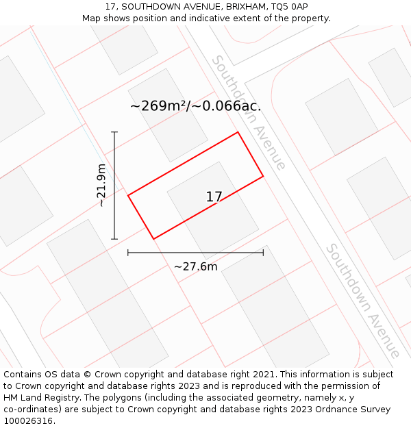 17, SOUTHDOWN AVENUE, BRIXHAM, TQ5 0AP: Plot and title map