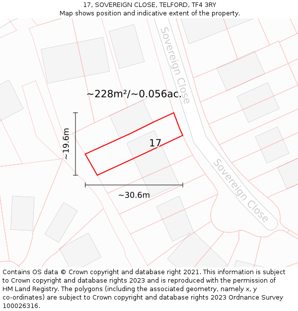 17, SOVEREIGN CLOSE, TELFORD, TF4 3RY: Plot and title map