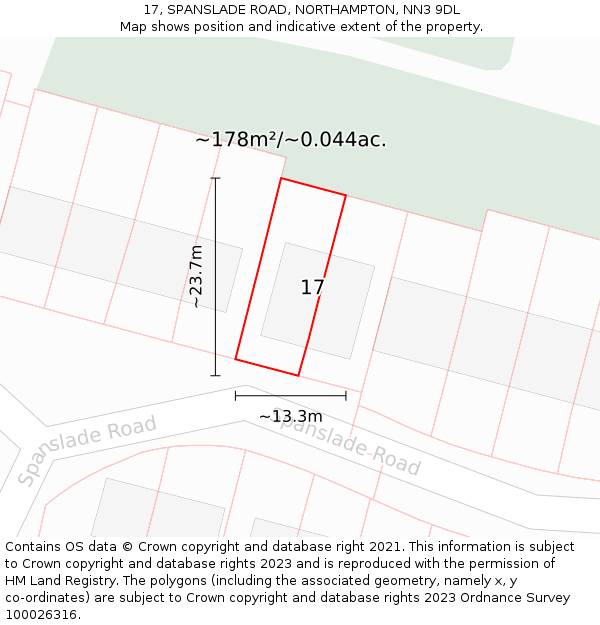 17, SPANSLADE ROAD, NORTHAMPTON, NN3 9DL: Plot and title map