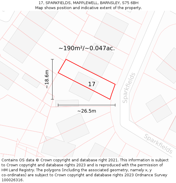 17, SPARKFIELDS, MAPPLEWELL, BARNSLEY, S75 6BH: Plot and title map