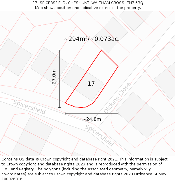 17, SPICERSFIELD, CHESHUNT, WALTHAM CROSS, EN7 6BQ: Plot and title map