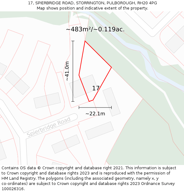 17, SPIERBRIDGE ROAD, STORRINGTON, PULBOROUGH, RH20 4PG: Plot and title map