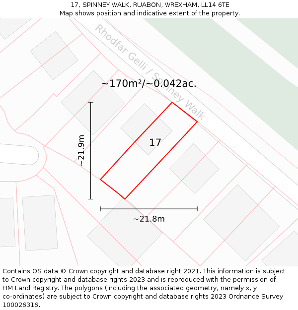 17, SPINNEY WALK, RUABON, WREXHAM, LL14 6TE: Plot and title map