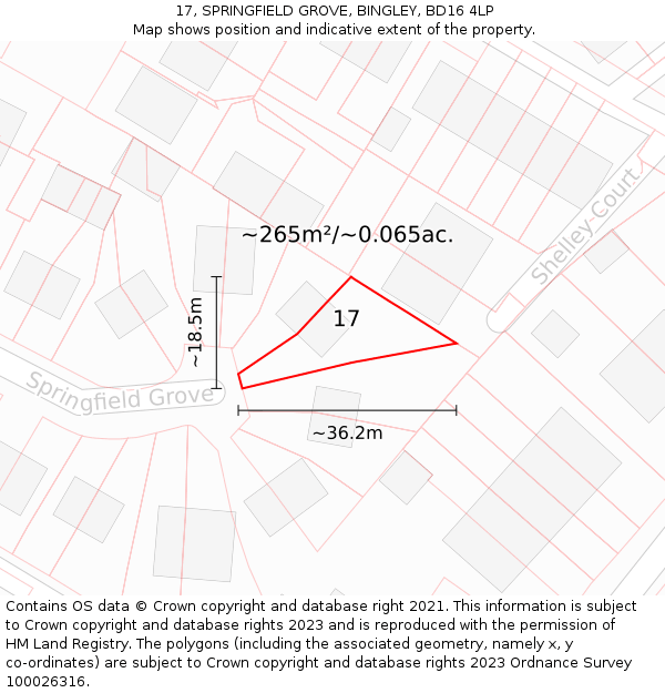 17, SPRINGFIELD GROVE, BINGLEY, BD16 4LP: Plot and title map