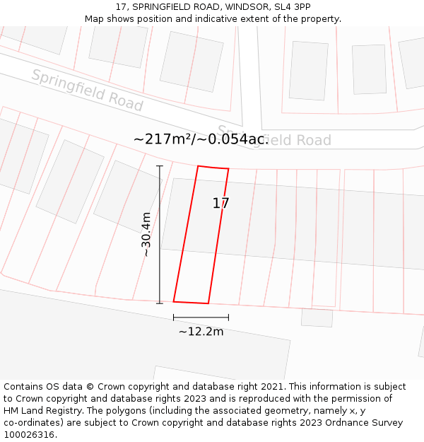 17, SPRINGFIELD ROAD, WINDSOR, SL4 3PP: Plot and title map