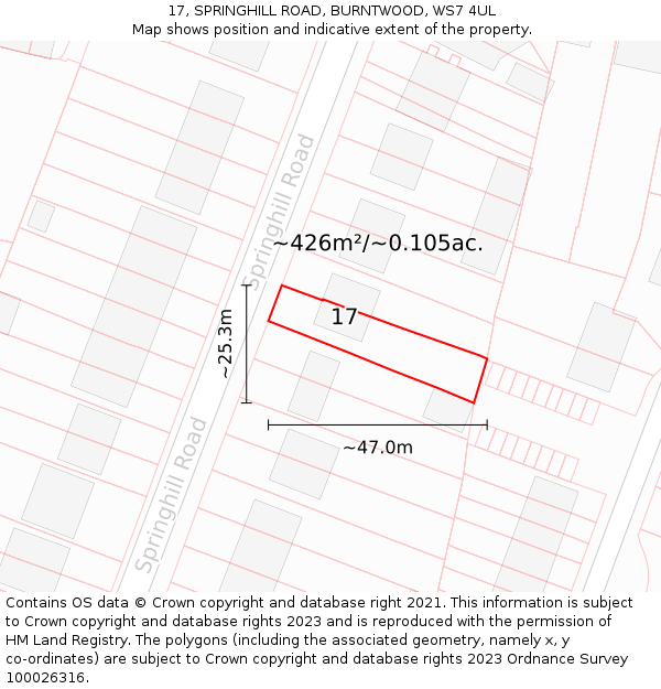 17, SPRINGHILL ROAD, BURNTWOOD, WS7 4UL: Plot and title map