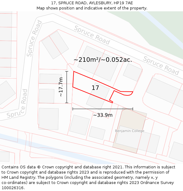 17, SPRUCE ROAD, AYLESBURY, HP19 7AE: Plot and title map