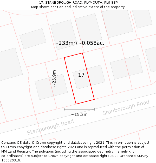 17, STANBOROUGH ROAD, PLYMOUTH, PL9 8SP: Plot and title map