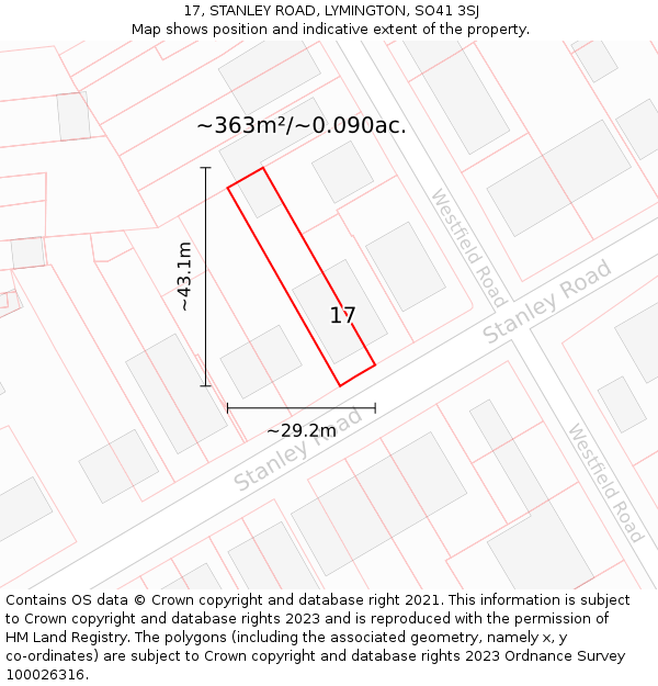 17, STANLEY ROAD, LYMINGTON, SO41 3SJ: Plot and title map