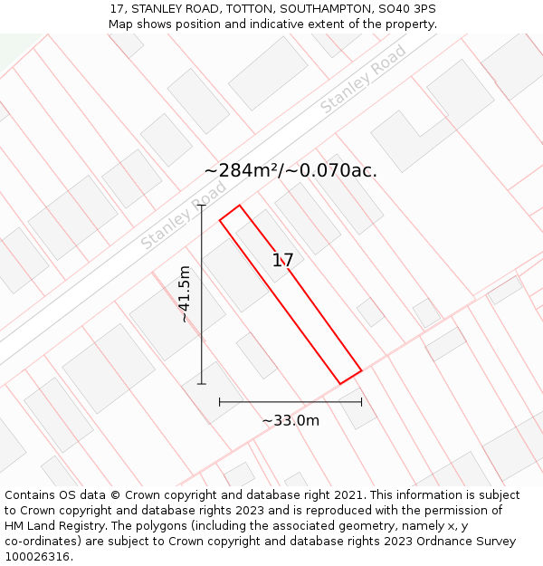 17, STANLEY ROAD, TOTTON, SOUTHAMPTON, SO40 3PS: Plot and title map