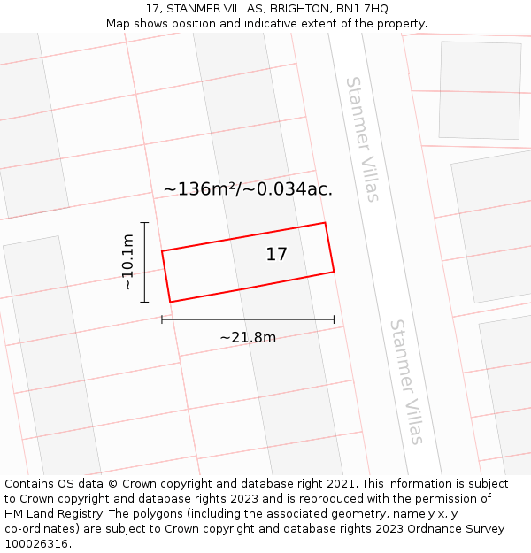 17, STANMER VILLAS, BRIGHTON, BN1 7HQ: Plot and title map