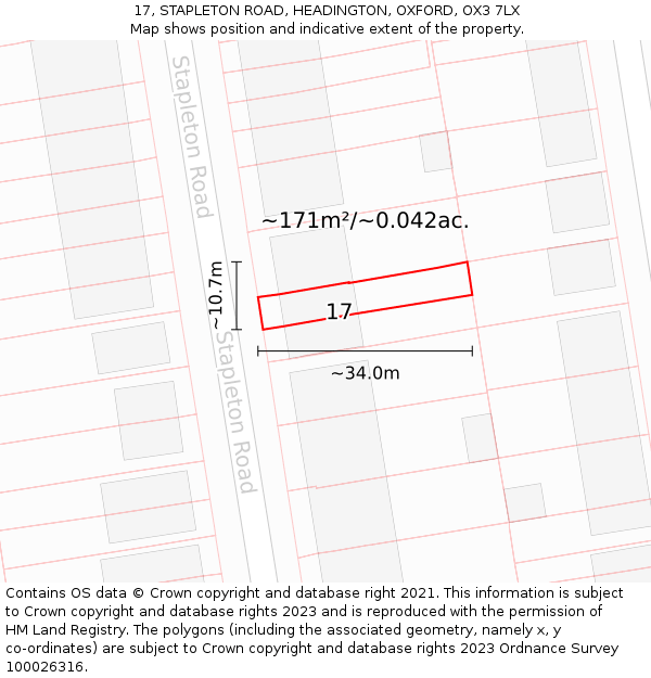 17, STAPLETON ROAD, HEADINGTON, OXFORD, OX3 7LX: Plot and title map