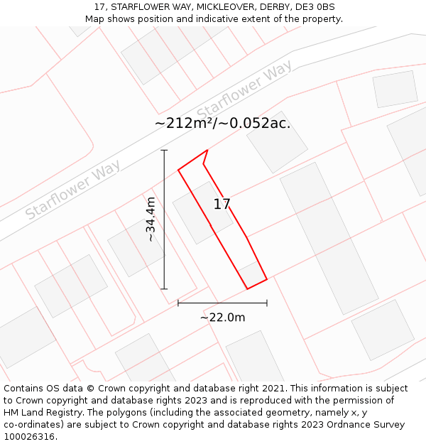 17, STARFLOWER WAY, MICKLEOVER, DERBY, DE3 0BS: Plot and title map