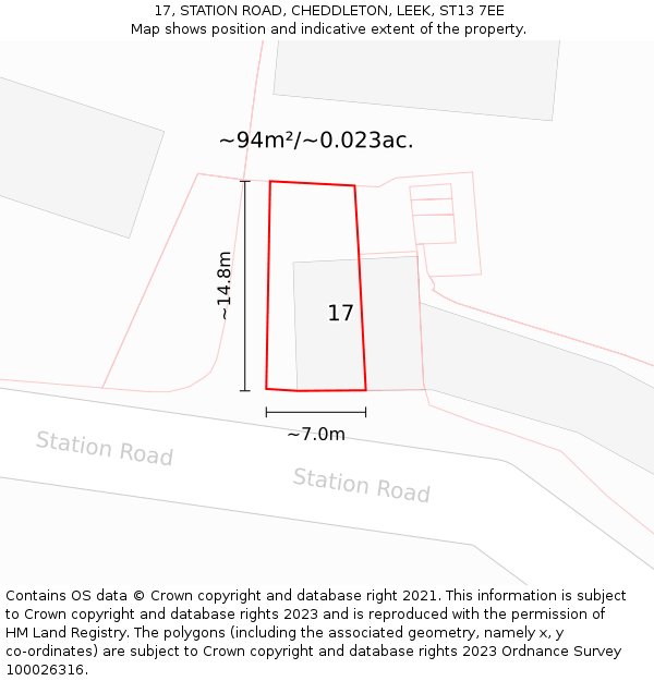 17, STATION ROAD, CHEDDLETON, LEEK, ST13 7EE: Plot and title map