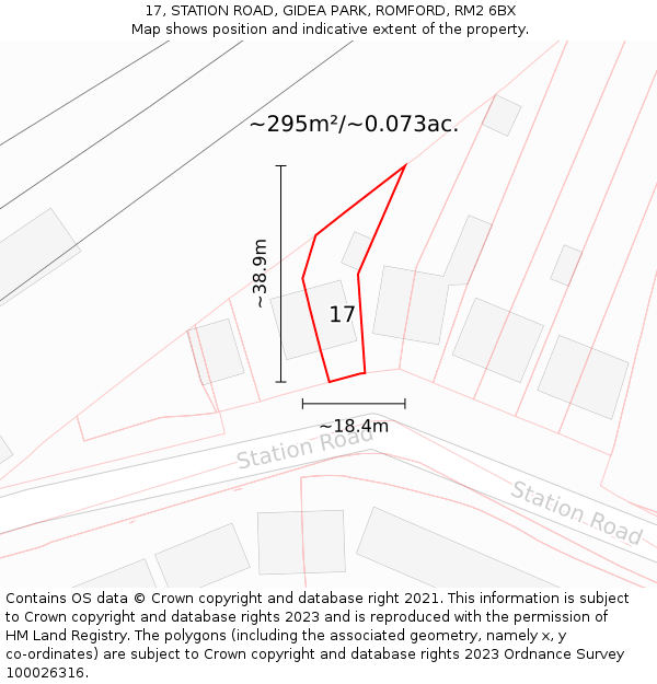 17, STATION ROAD, GIDEA PARK, ROMFORD, RM2 6BX: Plot and title map