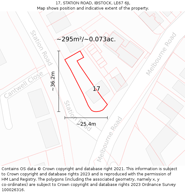 17, STATION ROAD, IBSTOCK, LE67 6JL: Plot and title map