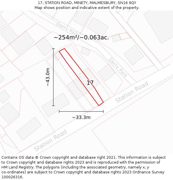 17, STATION ROAD, MINETY, MALMESBURY, SN16 9QY: Plot and title map