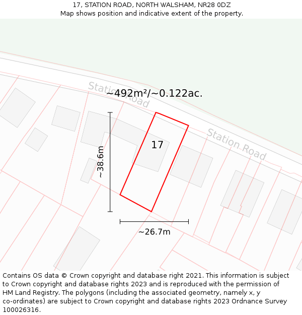 17, STATION ROAD, NORTH WALSHAM, NR28 0DZ: Plot and title map