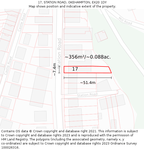 17, STATION ROAD, OKEHAMPTON, EX20 1DY: Plot and title map