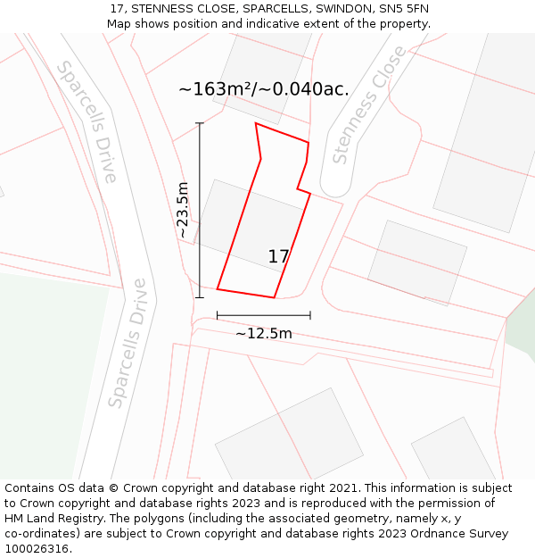 17, STENNESS CLOSE, SPARCELLS, SWINDON, SN5 5FN: Plot and title map