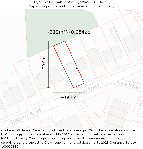 17, STEPNEY ROAD, COCKETT, SWANSEA, SA2 0FZ: Plot and title map