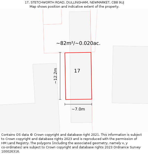 17, STETCHWORTH ROAD, DULLINGHAM, NEWMARKET, CB8 9UJ: Plot and title map