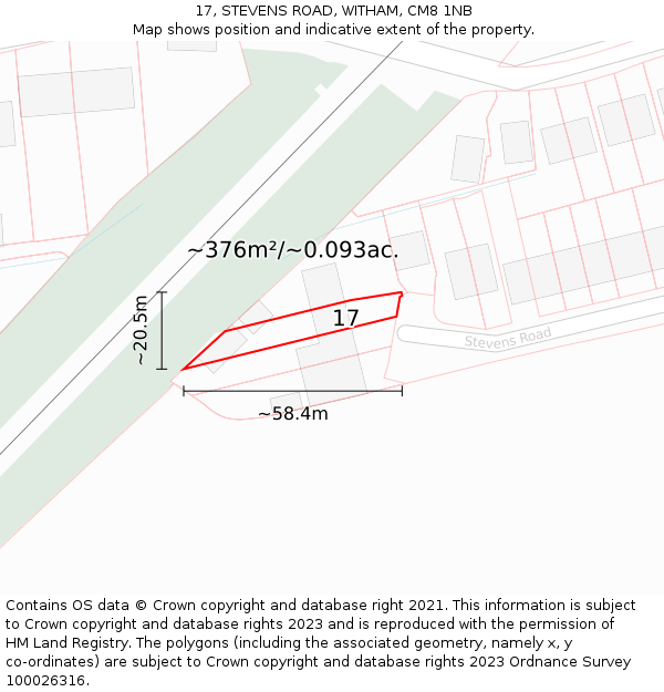 17, STEVENS ROAD, WITHAM, CM8 1NB: Plot and title map