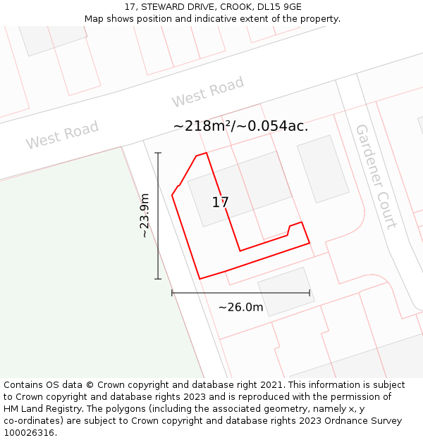 17, STEWARD DRIVE, CROOK, DL15 9GE: Plot and title map