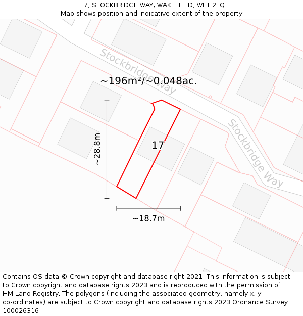 17, STOCKBRIDGE WAY, WAKEFIELD, WF1 2FQ: Plot and title map