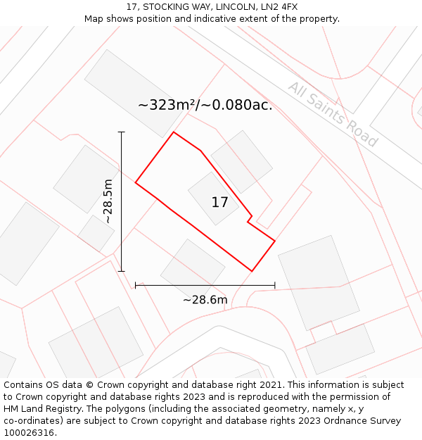 17, STOCKING WAY, LINCOLN, LN2 4FX: Plot and title map