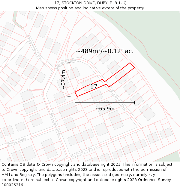 17, STOCKTON DRIVE, BURY, BL8 1UQ: Plot and title map