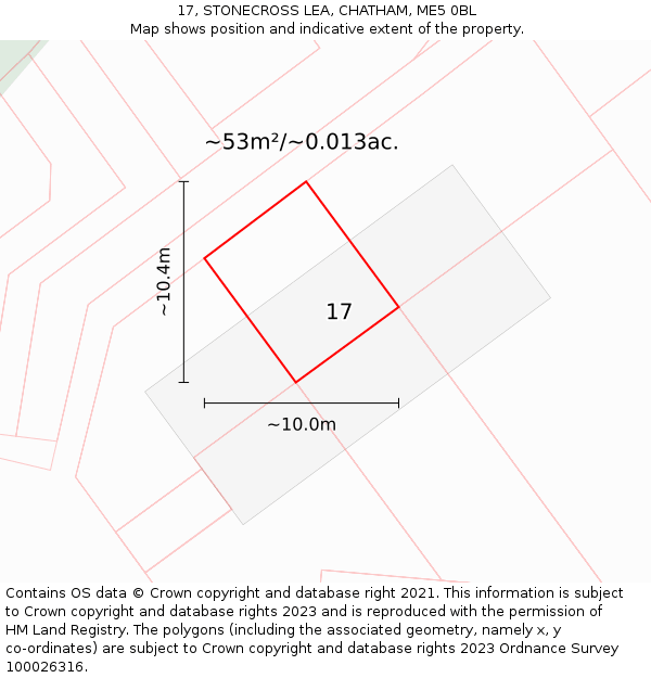 17, STONECROSS LEA, CHATHAM, ME5 0BL: Plot and title map