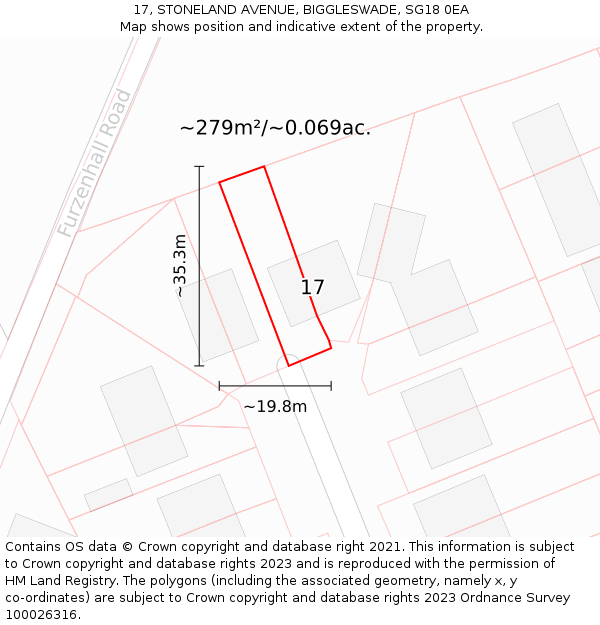 17, STONELAND AVENUE, BIGGLESWADE, SG18 0EA: Plot and title map