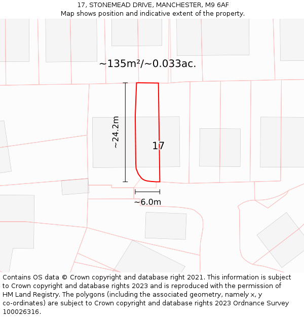 17, STONEMEAD DRIVE, MANCHESTER, M9 6AF: Plot and title map