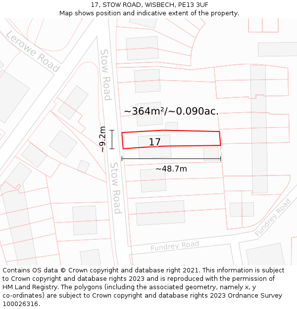 17, STOW ROAD, WISBECH, PE13 3UF: Plot and title map