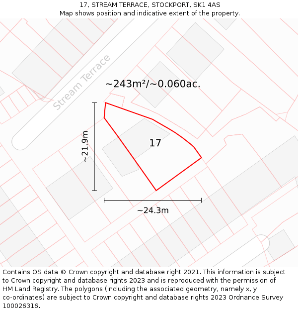17, STREAM TERRACE, STOCKPORT, SK1 4AS: Plot and title map